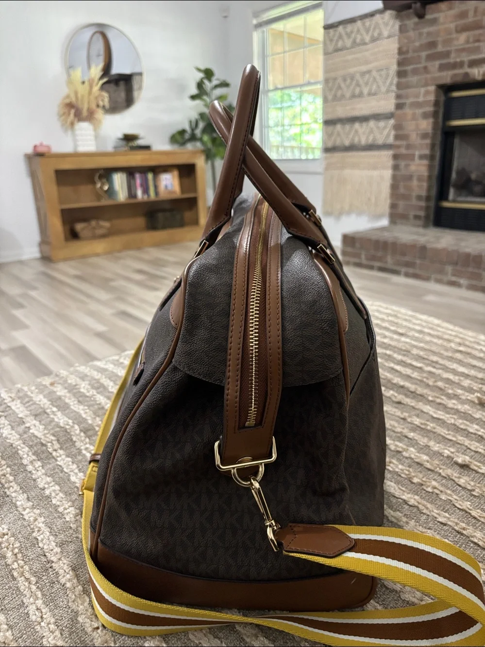 Michael Kors Signature Travel Weekender PVC Bag Brown Luggage Weekend Bag unisex